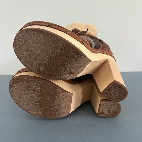 Woolrich x Anthropologie Artist Wool Shearling Platform Wood Heel Booties - Picture 7 of 10